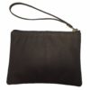 A brown leather purse with a wrist strap.