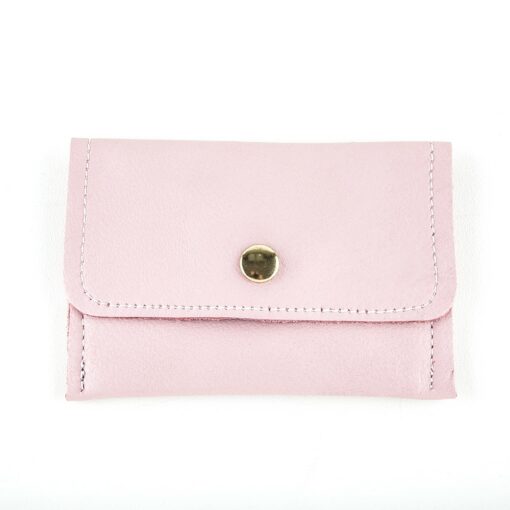 A pink wallet with a small gold clasp.